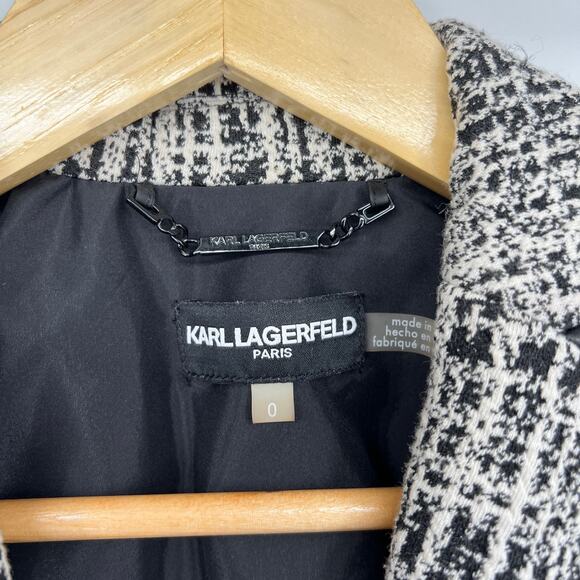 Karl Lagerfeld Paris Womens 0 Tweed Faux Leather Trim One-Button Blazer Black - Picture 6 of 12